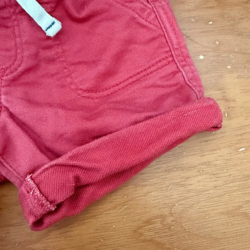 Baby Gap Red Jean Shorts 6-12 Months Girl Boy Stretch Denim Cuffed Pull On
